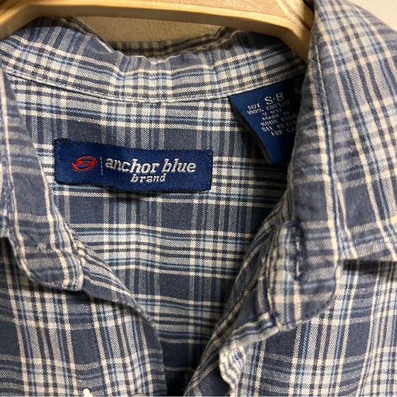Vintage‎ Anchor Blue Boys Navy Checkered Button Down Dad Shirt - Picture 5 of 5